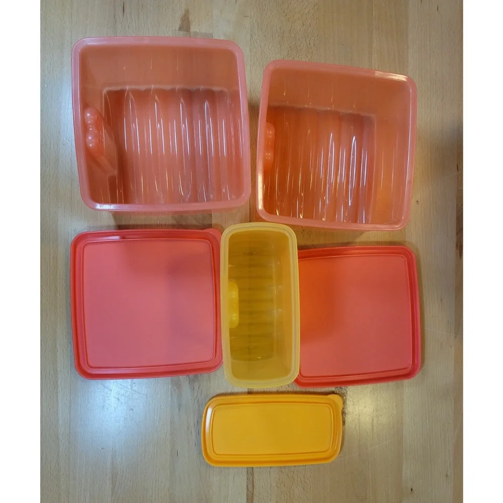 Tupperware Fridge Smart Vented Containers set of 7 with lids orange red